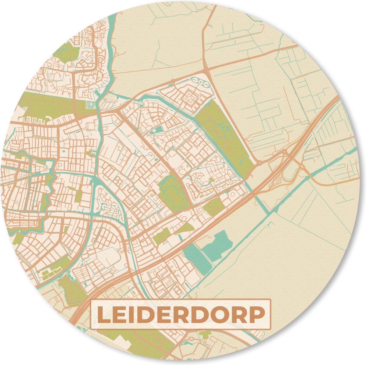 Muismat rond 40x40 cm - Mousepad Stadskaart - Leiderdorp - Vintage - Kaart - Plattegrond - Ronde muismatten - Stadskaart