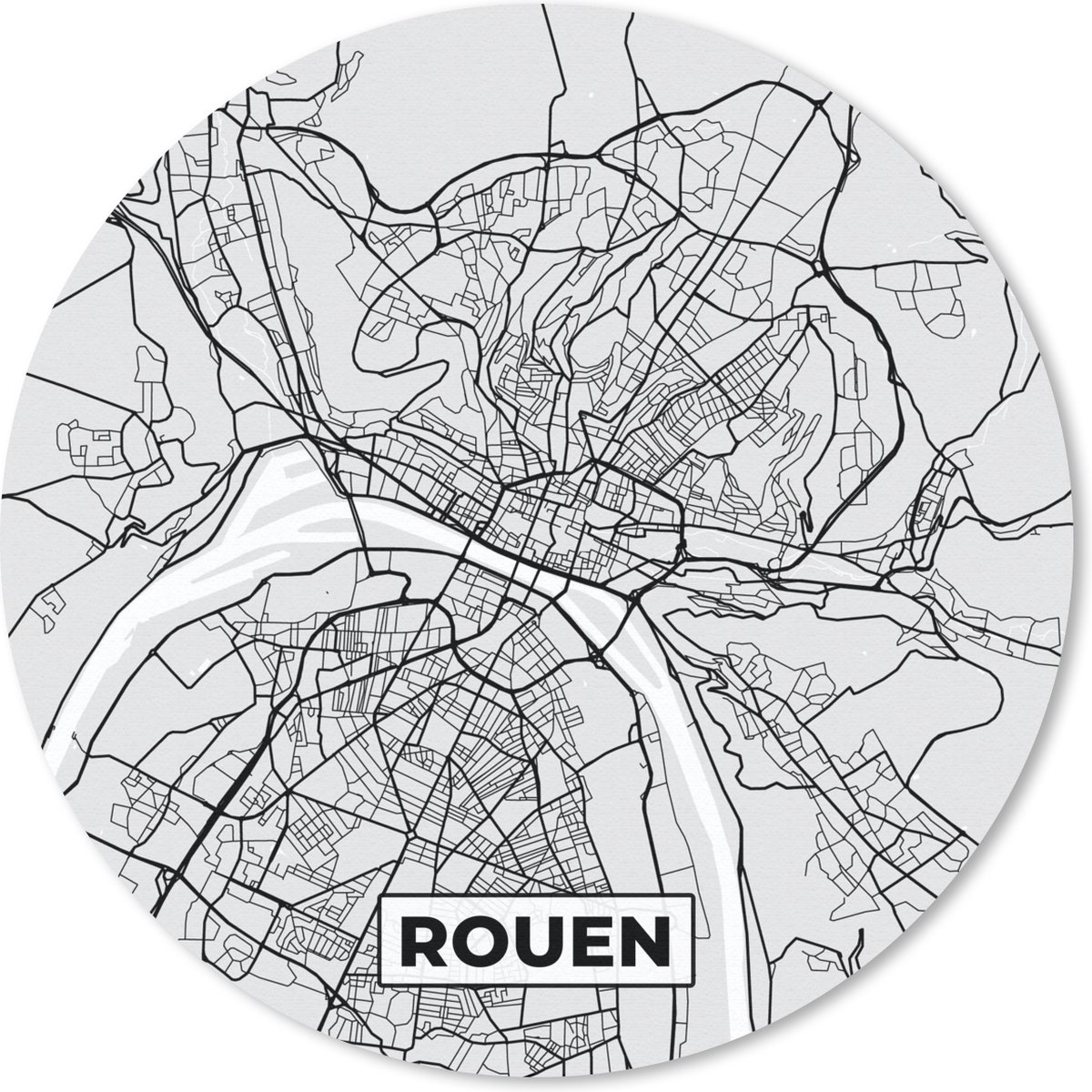 Muismat rond 20x20 cm - Mousepad Kaart - Stadskaart - Rouen - Plattegrond - Frankrijk - Ronde muismatten - Stadskaart