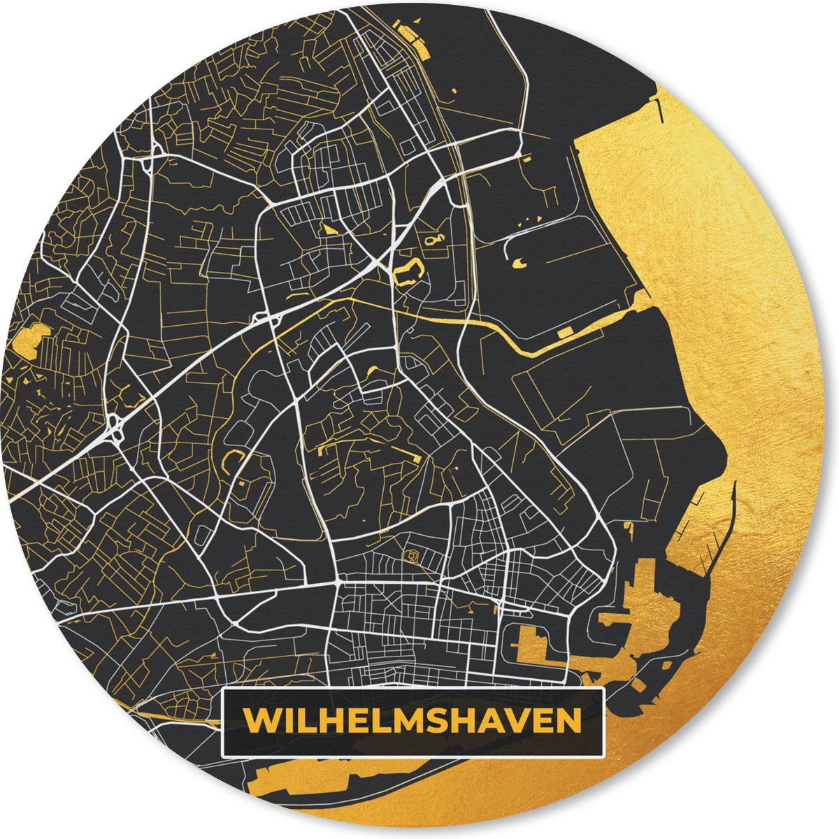 Muismat rond 30x30 cm - Mousepad Wilhelmshaven - Stadskaart - Goud - Plattegrond - Duitsland - Kaart - Ronde muismatten - Stadskaart