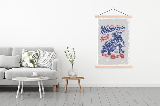 Porte-affiche avec affiche 120x180 cm - Affiche scolaire - Mancave - Moto - Hommes - Rétro - Affiche textile - Lattes vierges - Cadeau Vaderdag - Cadeau - Cadeau pour lui - Astuce - Hommes