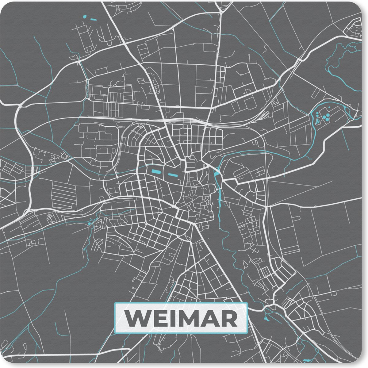 Muismat 30x30 cm - Mousepad Blauw – Duitsland – Plattegrond – Stadskaart – Kaart – Weimar - Muismatten - Stadskaart