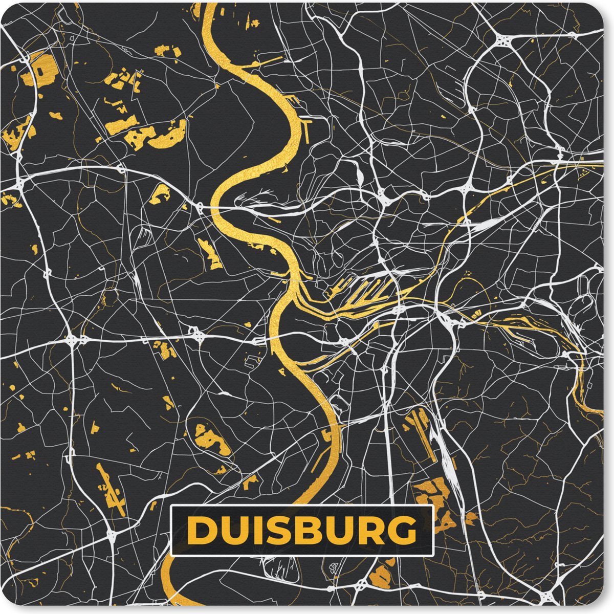 Muismat 30x30 cm - Mousepad Duisburg - Duitsland - Stadskaart - Kaart - Plattegrond - Goud - Muismatten - Stadskaart