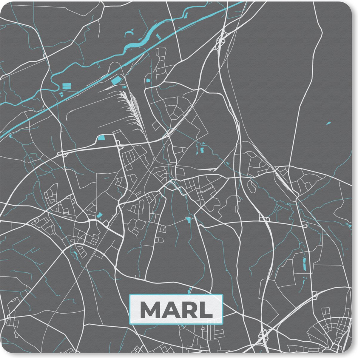 Muismat 20x20 cm - Mousepad Blauw – Duitsland – Plattegrond – Stadskaart – Kaart – Marl - Muismatten - Stadskaart