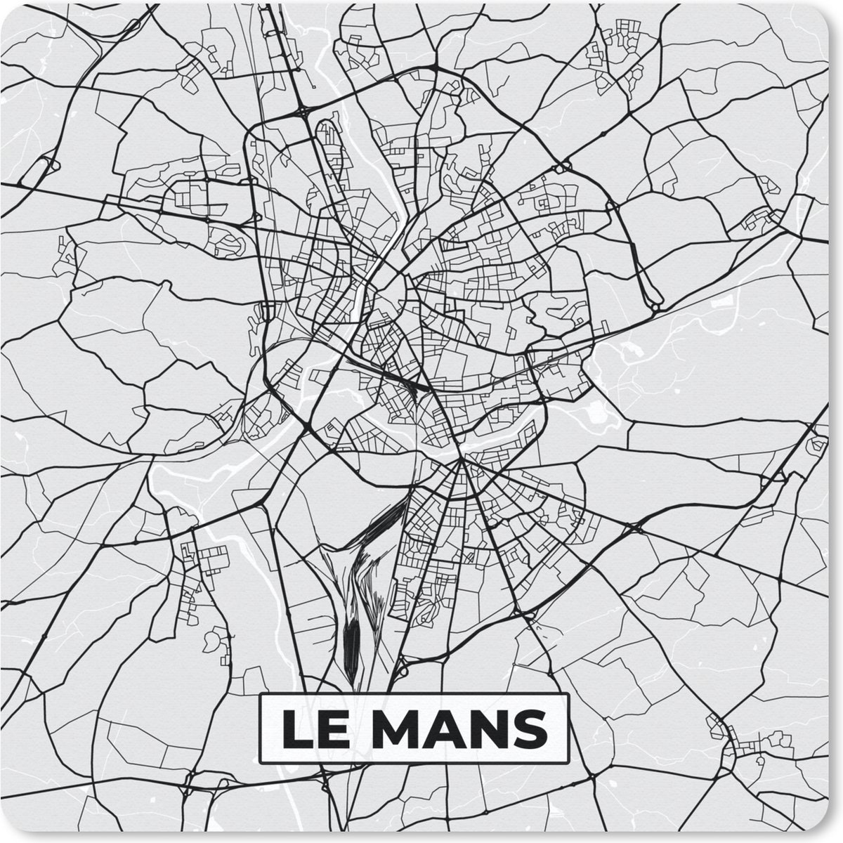 Muismat 20x20 cm - Mousepad Plattegrond - Le Mans - Stadskaart - Kaart - Frankrijk - Muismatten - Stadskaart