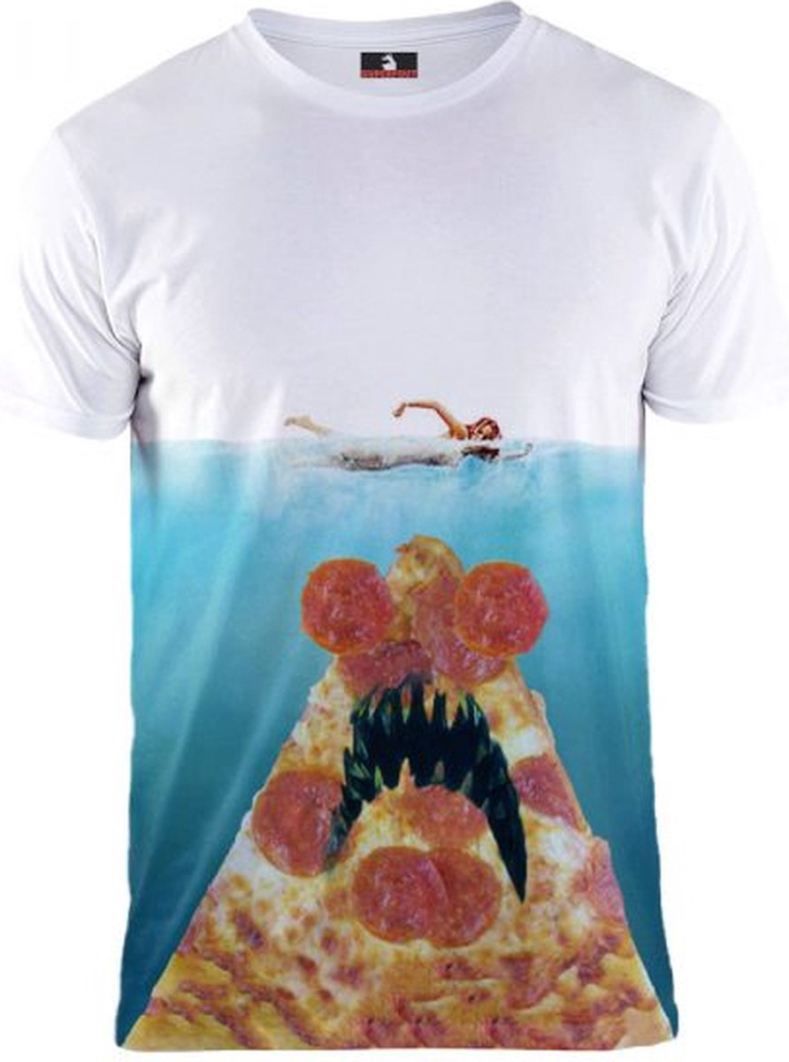 Pizza haai - Maat M Crew neck - Festival shirt - Superfout - Fout T-shirt - Feestkleding - Festival outfit - Foute kleding - Jaws T-shirt, Haaienshirt - Dierenkleding - Filmkleding, Pizza shirt, Lekkere kleding