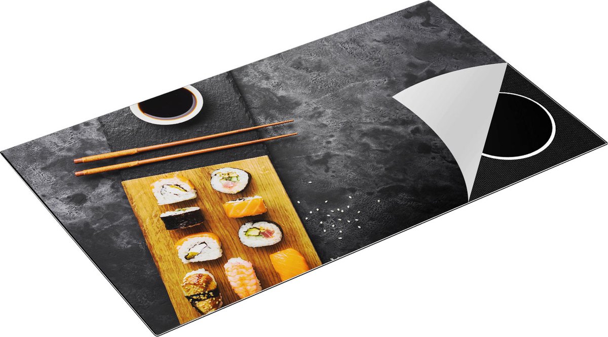 Chefcare Inductie Beschermer Sushi met Soja Saus op een Marmer - 91,2x52 cm - Afdekplaat Inductie - Kookplaat Beschermer - Inductie Mat