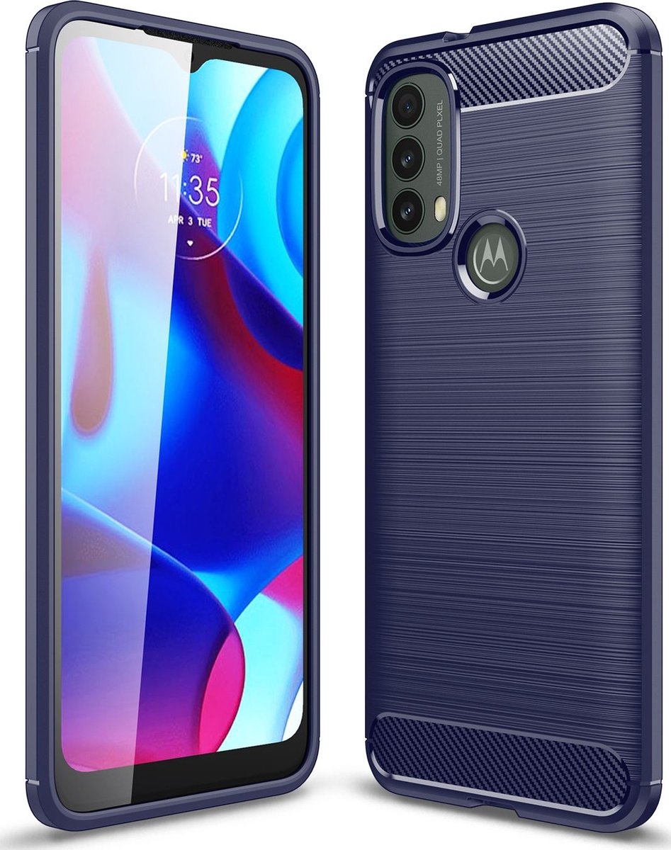 Mobigear Hoesje geschikt voor Motorola Moto E20 Telefoonhoesje Flexibel TPU | Mobigear Brushed Slim Backcover | Moto E20 Case | Back Cover - Blauw