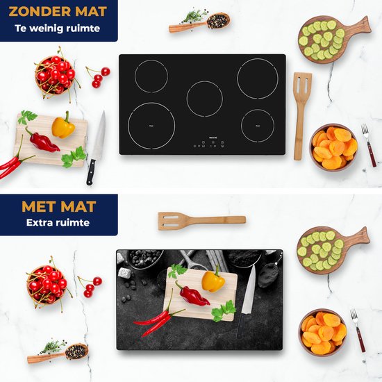 Chefcare Inductie Beschermer Koffiebonen met Kaneelstokjes - Zwart Wit - 85x52 cm - Afdekplaat Inductie - Kookplaat Beschermer - Inductie Mat