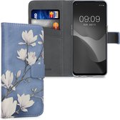 kwmobile telefoonhoesje geschikt voor Oppo A74 (5G) / A54 (5G) - Backcover voor smartphone - Hoesje met pasjeshouder in taupe / wit / blauwgrijs - Magnolia design