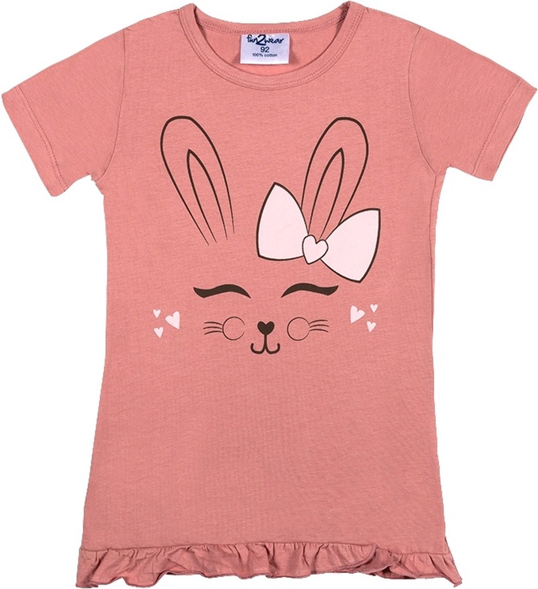 Fun2Wear - Happy Bunny Groot shirt | Dusty Rose - Katoen - Maat 170/176