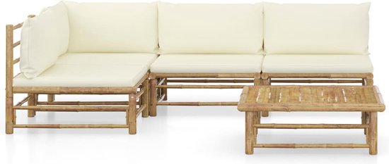 vidaXL - 5-delige - Loungeset - met - crèmewitte - kussens - bamboe
