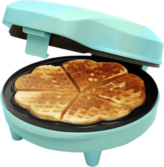 Bestron Wafelijzer voor klassieke hartwafels, Wafelmaker voor wafels in hartvorm, met indicatielampje & antiaanbaklaag, retro-design, 700 Watt, kleur: mint