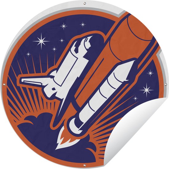 Tuincirkel Een illustratie van een space shuttle op een embleem - 60x60 cm - Ronde Tuinposter - Buiten