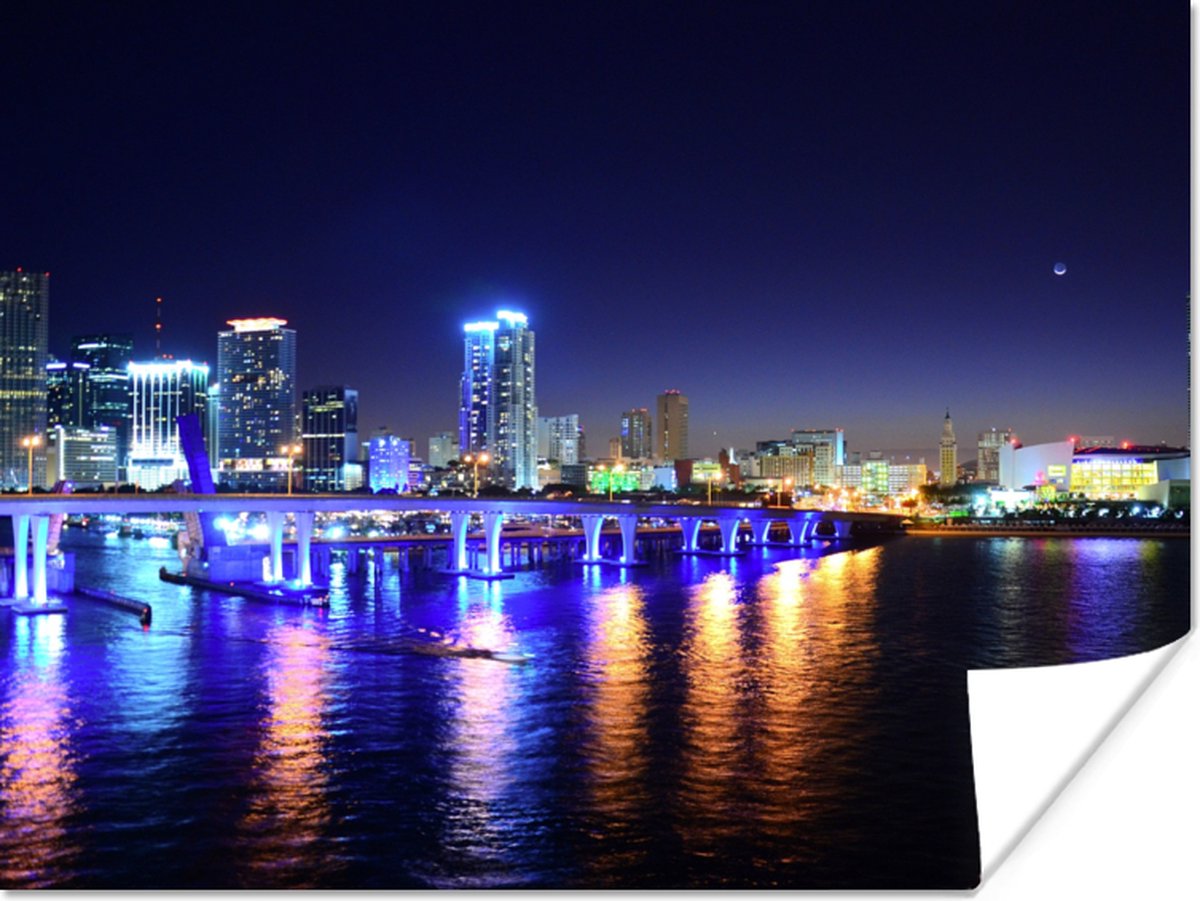 Poster Water - Licht - Nacht - Skyline - 40x30 cm