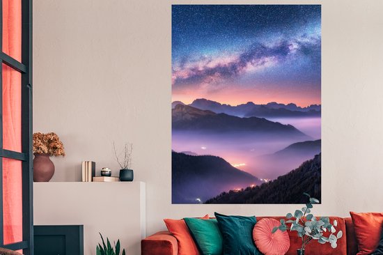 Affiche Montagnes - Ciel étoilé - Brouillard - 120x180 cm XXL