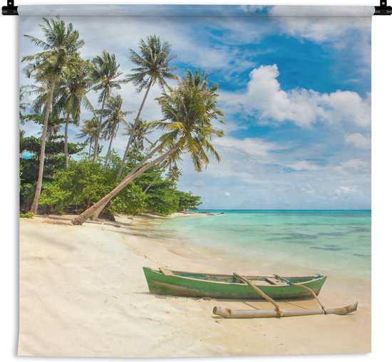 Wandkleed - Wanddoek - Strand - Kano - Palmboom - Tropical - 180x180 cm - Wandtapijt