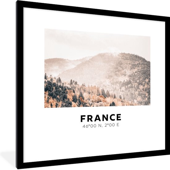 Fotolijst incl. Poster - Frankrijk - Bomen - Mist - 40x40 cm - Posterlijst