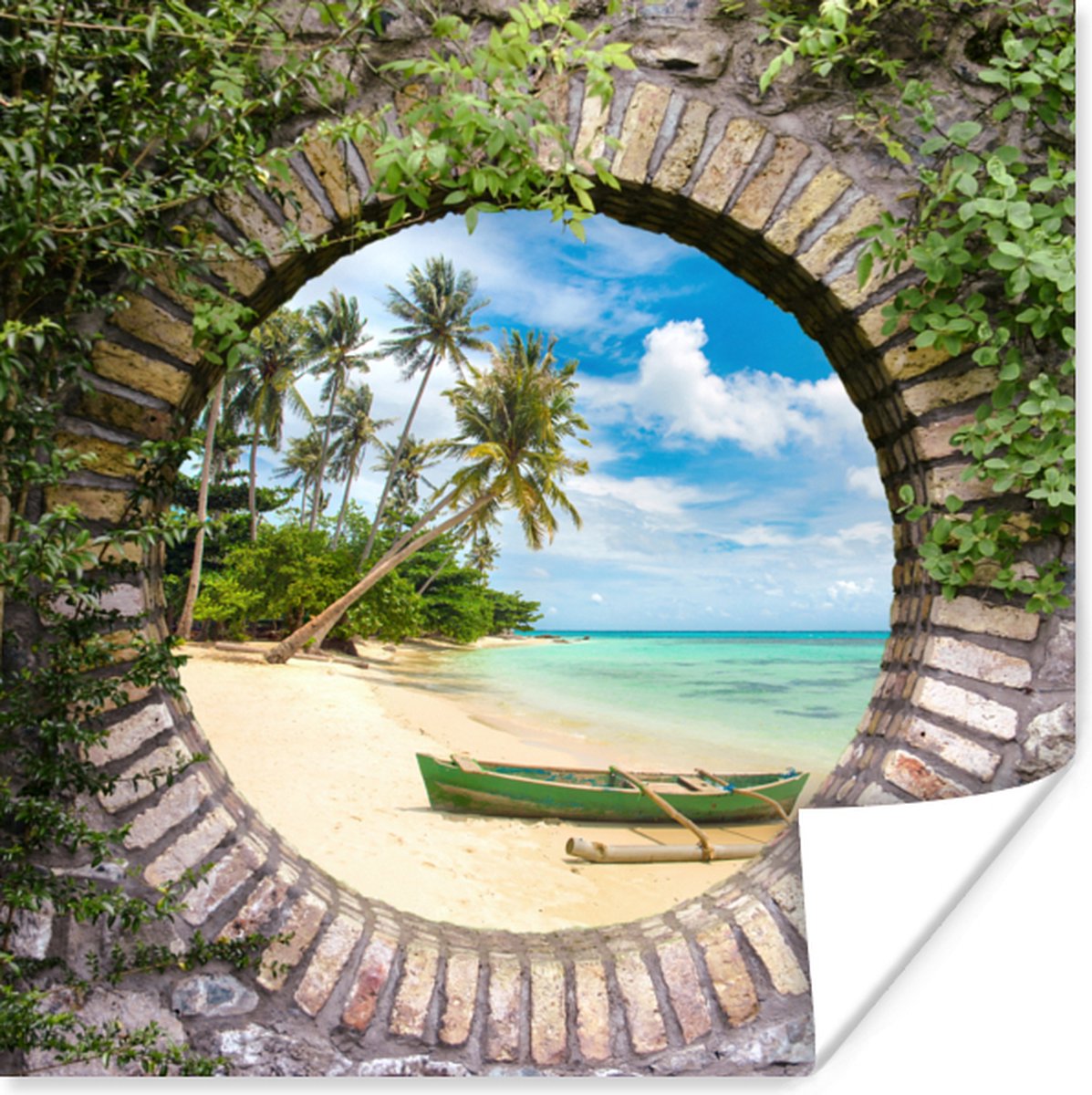 Poster Strand - Palmboom - Doorkijk - Kano - 30x30 cm