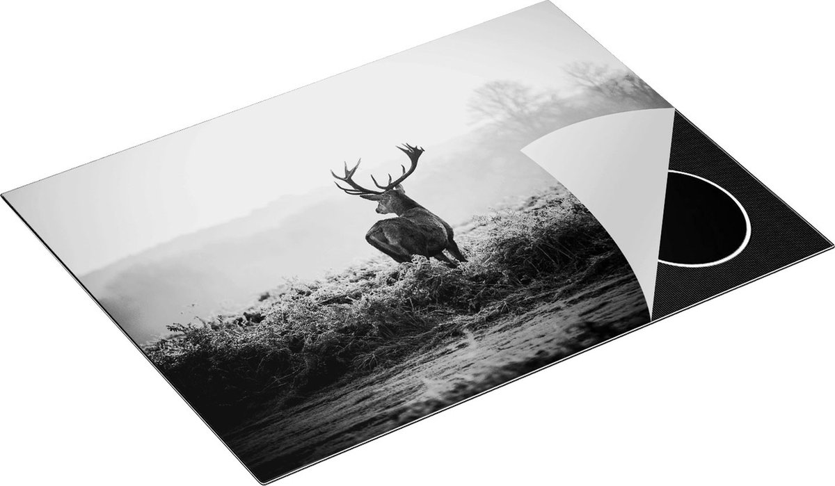 Chefcare Inductie Beschermer Hert in de Wei tijdens de Zonsopkomst - Zwart Wit - 70x52 cm - Afdekplaat Inductie - Kookplaat Beschermer - Inductie Mat