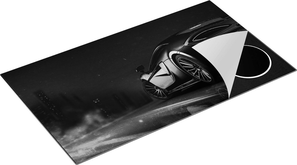 Chefcare Inductie Beschermer Zwarte Sportwagen Auto nabij een Stad - Zwart Wit - 90x55 cm - Afdekplaat Inductie - Kookplaat Beschermer - Inductie Mat