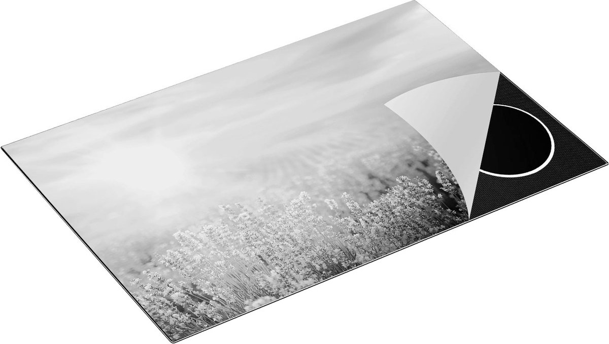 Chefcare Inductie Beschermer Bloemenveld met Paarse Lavendel - Zwart Wit - 80x52 cm - Afdekplaat Inductie - Kookplaat Beschermer - Inductie Mat