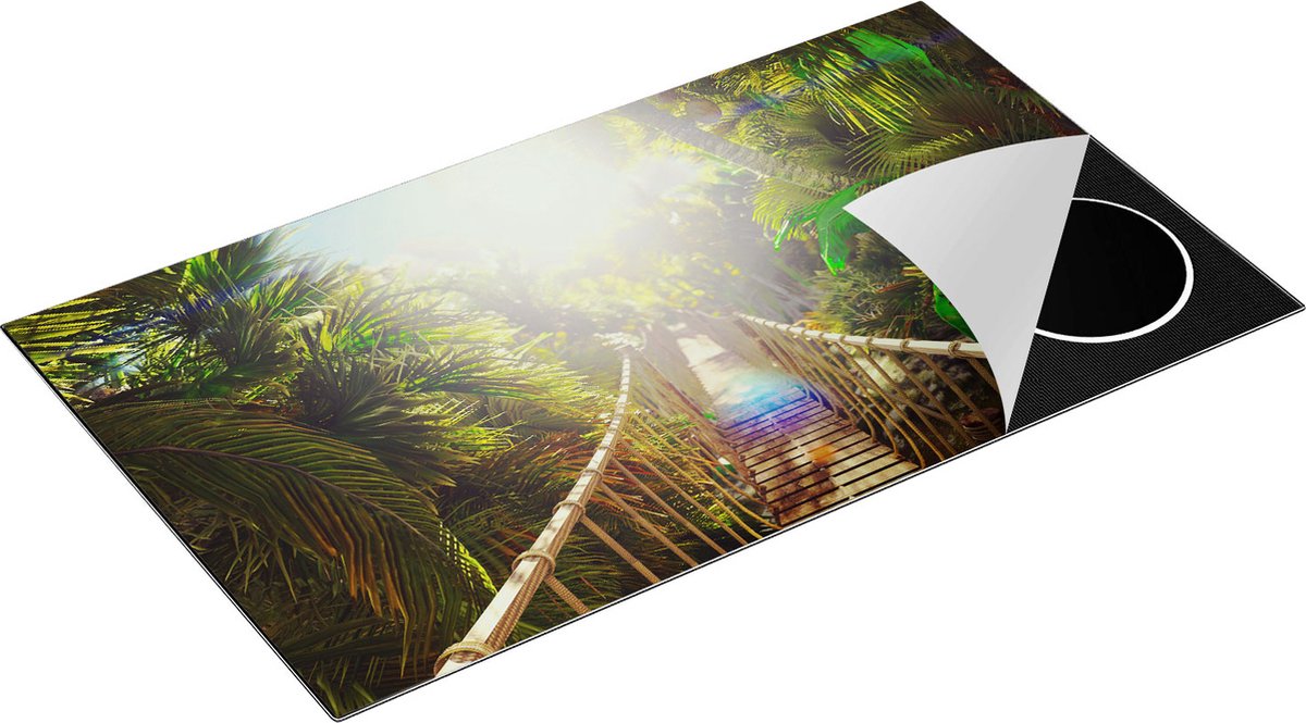Chefcare Inductie Beschermer Houten Brug in de Tropische Jungle - 91,6x52,7 cm - Afdekplaat Inductie - Kookplaat Beschermer - Inductie Mat