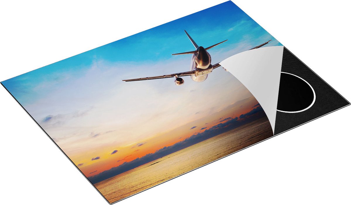 Chefcare Inductie Beschermer Vliegtuig Boven de Zee bij Zonsondergang - 71x52 cm - Afdekplaat Inductie - Kookplaat Beschermer - Inductie Mat