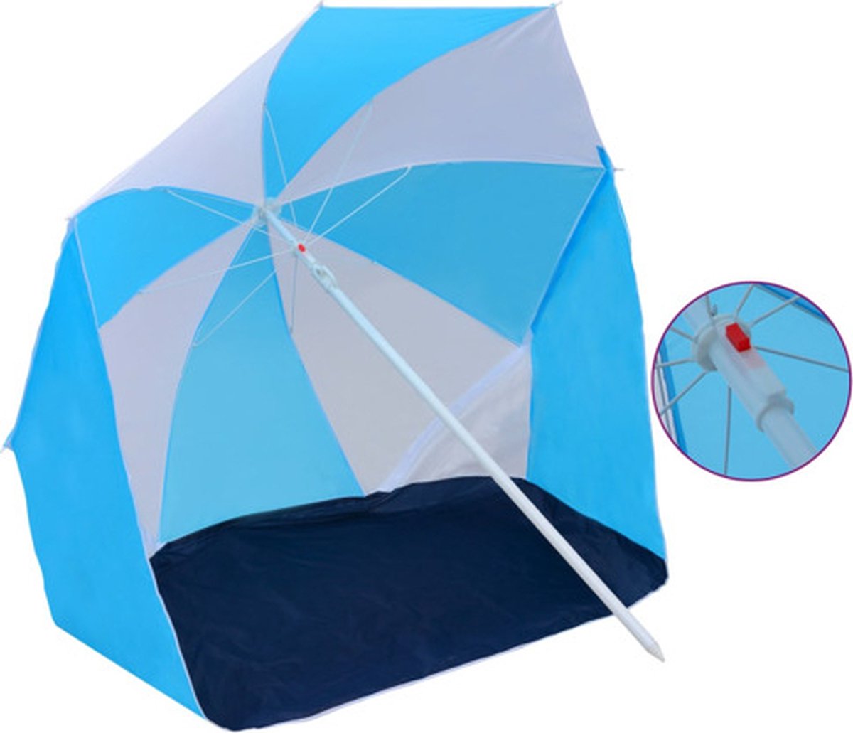 vidaXL Strandparasol/-tent 180 cm stof blauw en wit