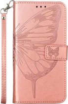 Mobigear Telefoonhoesje geschikt voor OnePlus Nord 2T 5G Hoesje | Mobigear Butterfly Bookcase Portemonnee | Pasjeshouder voor 2 Pasjes | Telefoonhoesje voor Pinpas / OV Kaart / Rijbewijs - Roségoud