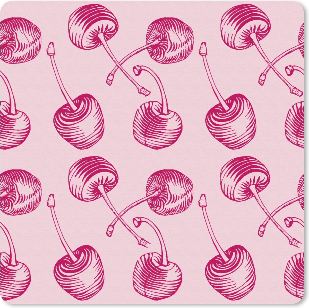 Muismat XXL 80x80 cm - Bureau onderlegger - Bureau mat Vintage - Kersen - Patronen - Roze - Bureaumat - Gaming mousepad xl - Bureaulegger groot - Computer deskmat
