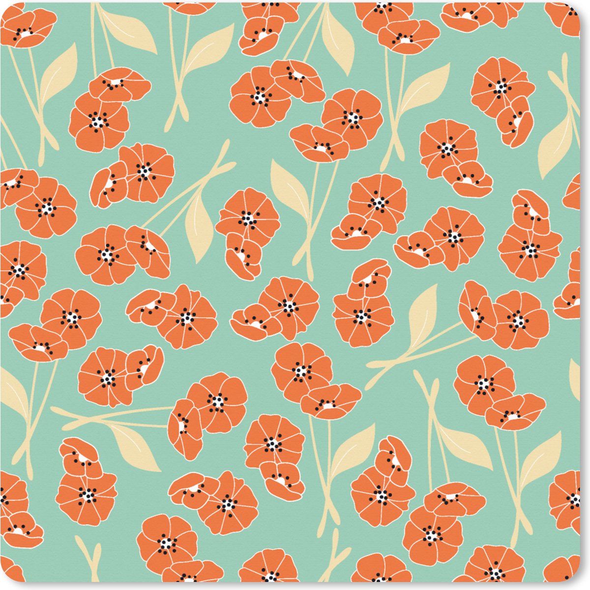 Muismat XXL 80x80 cm - Bureau onderlegger - Bureau mat Retro - Bloemen - Design - Oranje - Bureaumat - Gaming mousepad xl - Bureaulegger groot - Computer deskmat