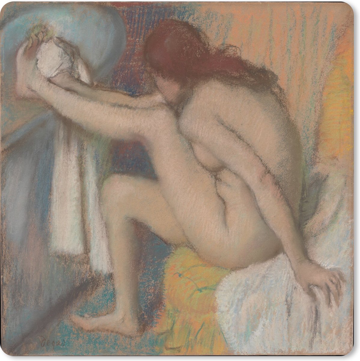 Muismat XXL 60x60 cm - Bureau onderlegger - Bureau mat Woman Drying Her Foot - Schilderij van Edgar Degas - Bureaumat - Gaming mousepad xl - Bureaulegger groot - Computer deskmat