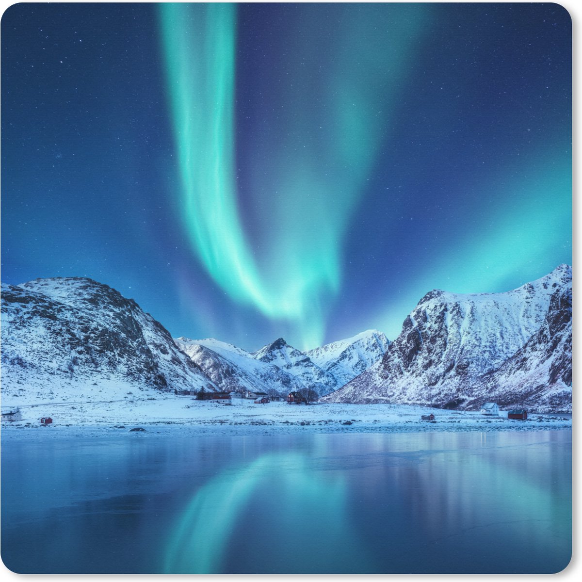 Muismat XXL 50x50 cm - Bureau onderlegger - Bureau mat Noorderlicht - IJs - Sneeuw - Noorwegen - Bureaumat - Gaming mousepad xl - Bureaulegger groot - Computer deskmat