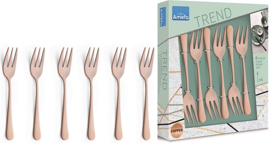 Amefa Vintage Copper PVD - 6 fourchettes à gâteau
