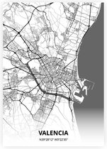 Valencia plattegrond - A3 poster - Zwart witte stijl