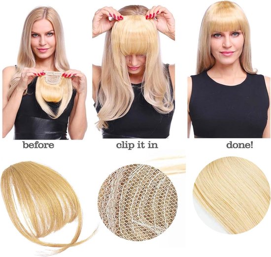 Haarteile Pony Haarstukje Clip In Extensies Goud 100% Mensenhaar - 14 Cm . — afbeelding 5