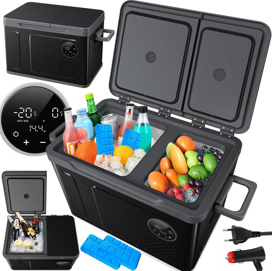 KESSER® Glacière à compresseur 2 en 1 Dual- Zone Glacière et congélateur, Congélateur électrique LED Touch Control 12/24 V 230 V, Refroidissement du koelkast jusqu'à -20 °C pour voiture, camion, camping