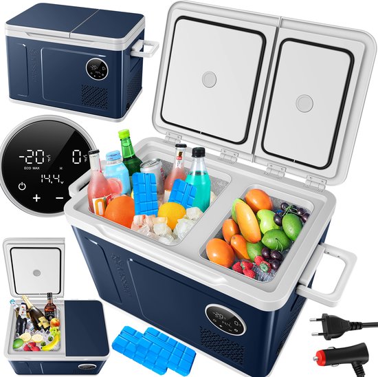 KESSER® Compressor Koelbox 2in1 Dubbele Zone Koeler & Vriezer, Elektrische Vriesbox LED Touch Control 12/24 V 230V, Frigobox Koelen tot -20 °C voor Auto, Vrachtwagen, Kamperen - 31 Liter, Marineblauw / Lichtgrijs van KESSER — afbeelding 5