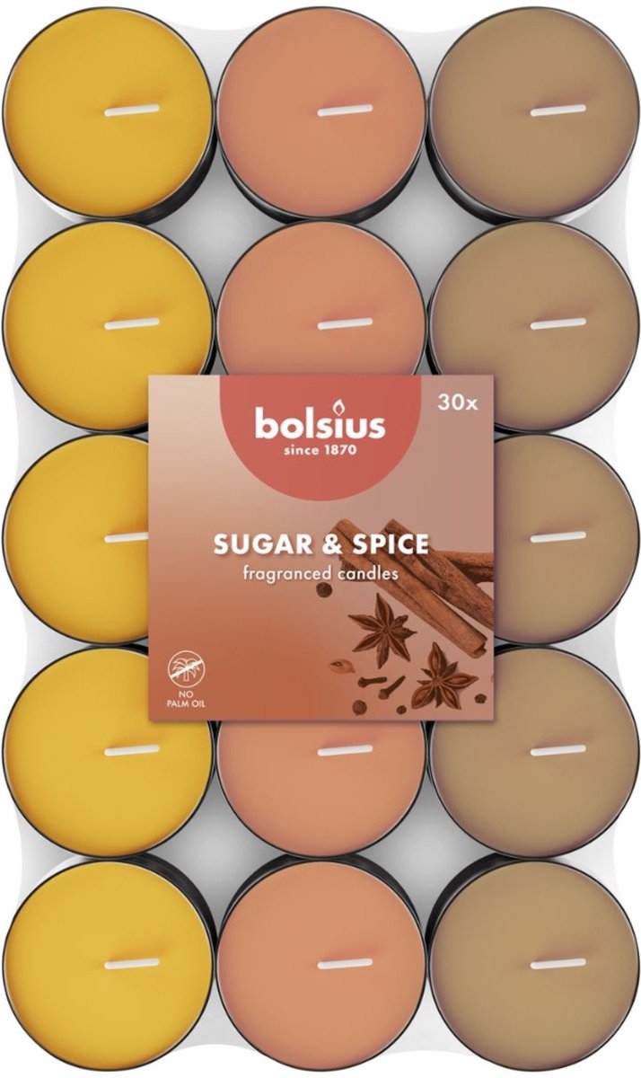 Bolsius Geurtheelicht - 30 stuks per verpakking - Sugar & Spice Lichtoranje