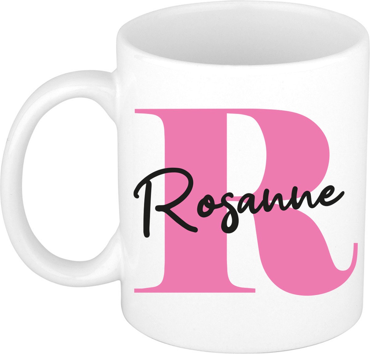Bellatio Decorations Naam mok Rosanne - roze - wit - keramiek - 300 ml - cadeau beker