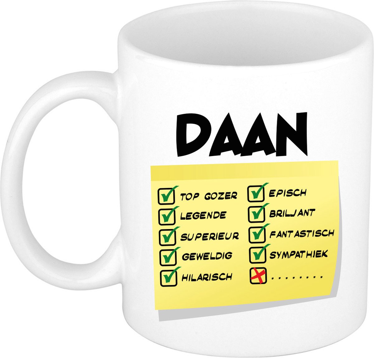 Bellatio Decorations Naam mok Daan - wit - top gozer - keramiek - 300 ml - cadeau collega beker