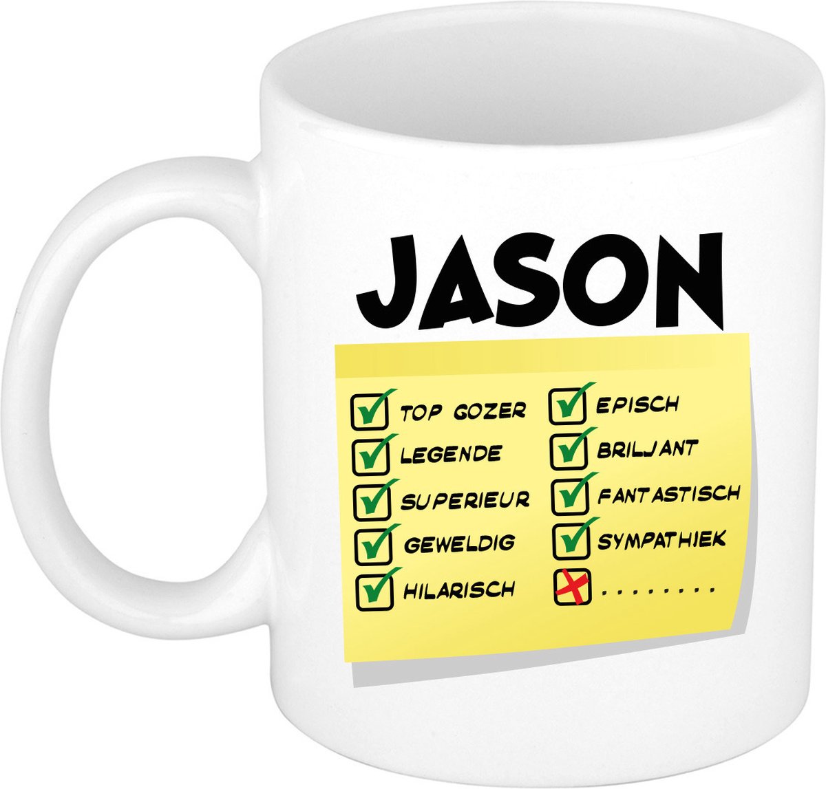 Bellatio Decorations Naam mok Jason - wit - top gozer - keramiek - 300 ml - cadeau collega beker