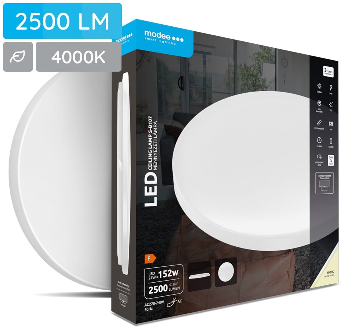 Modee Plafondlamp LED - ø 33cm - 24W - Plafonnière - Neutraal Wit Licht - Rond - Per Stuk