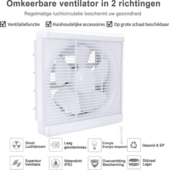 Stille afvoerventilator ø 150 mm met terugloopklep en 38 W motor - industriële