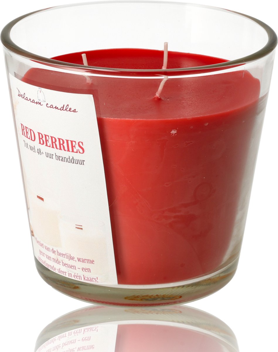 Geurkaars in glas Red Berries rode bessen - Grote luxe Buitenkaars - 48 uur brandduur - Drie lonten scented candle — cadeau in Wonen & Interieur - foto 2
