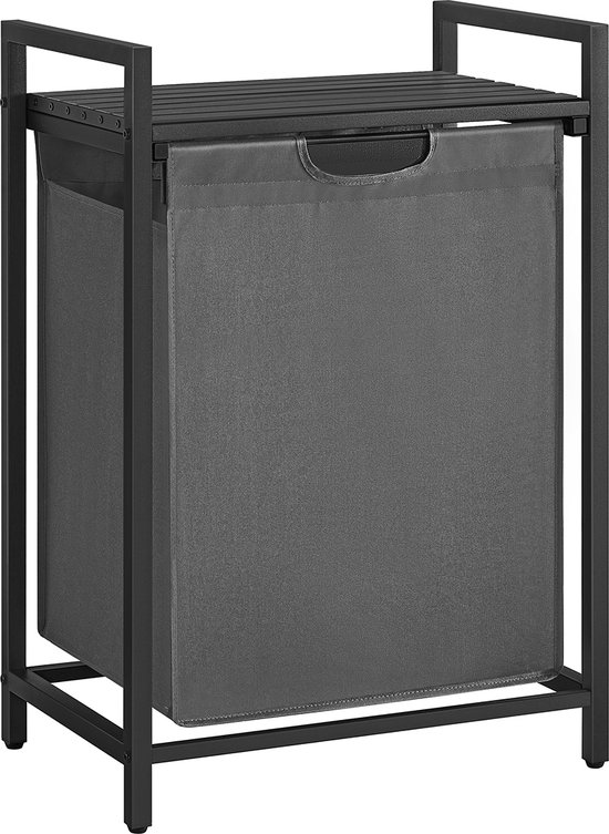 EUGAD Wasmand 2 vakken, elk 40 l, wasverzamelaar uittrekbaar, afneembaar, Oxford-stoffen waszak, waswagen met wielen, plank, haken, metalen frame, slaapkamer wasruimte, 70 x 71 x 30 cm