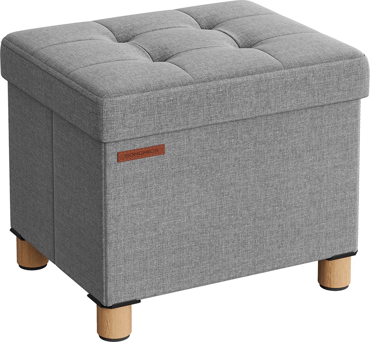 Zitkist Opberger Poef - Duifgrijs - MDF - Imitatielinnen - 25D Schuim - 32cm x 40cm x 33,5cm - 32L capaciteit