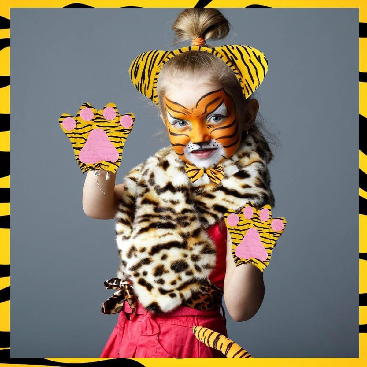 4 stuks tijgerkostuum voor kinderen, tijgeroor, hoofdband, staart, neus, vlinderdas, dier, tijger, fancy kostuum voor Halloween cosplay feest (levendige stijl