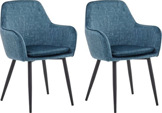 Colenis® - Chaise de salle à manger Levan - Set de 2 - Petrol - Velours Adoré - Industriel - Avec accoudoir