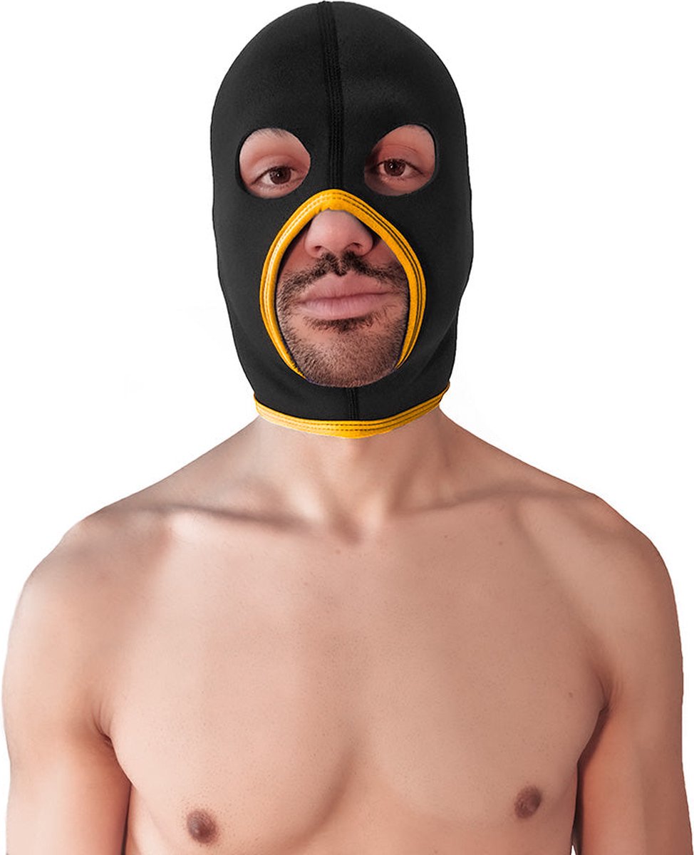 Goedkoopste Brutus - Neoprene Face Fucker Hood - Met Oogopeningen - Zwart/Geel